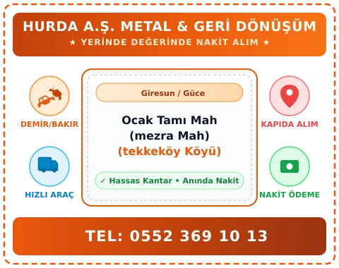 Giresun Güce Ocak Tamı Mah (mezra Mah) (tekkeköy Köyü) Hurda Alım