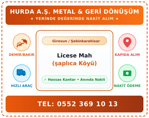 Giresun Şebinkarahisar Licese Mah (şaplıca Köyü) Hurda Alım