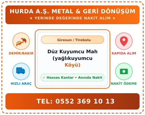 Giresun Tirebolu Düz Kuyumcu Mah (yağlıkuyumcu Köyü) Hurda Alım