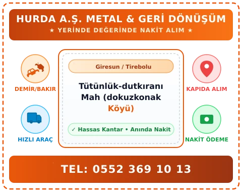 Giresun Tirebolu Tütünlük-dutkıranı Mah (dokuzkonak Köyü) Hurda Alım