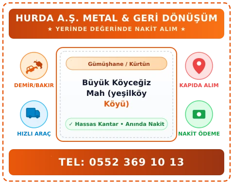 Gümüşhane Kürtün Büyük Köyceğiz Mah (yeşilköy Köyü) Hurda Alım
