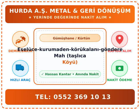 Gümüşhane Kürtün Eselüce-kurumaden-körükalanı-göndere Mah (taşlıca Köyü) Hurda Alım