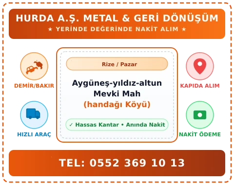 Rize Pazar Aygüneş-yıldız-altun Mevki Mah (handağı Köyü) Hurda Alım